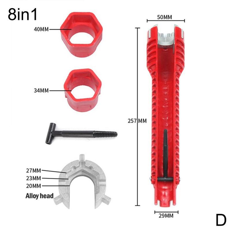 Multifunction Faucet Wrench Sink Installer Tools Water Pipe Spanner Tackle Tool for Toilet Bathroom Kitchen Repair Tools: 8 IN 1 RED