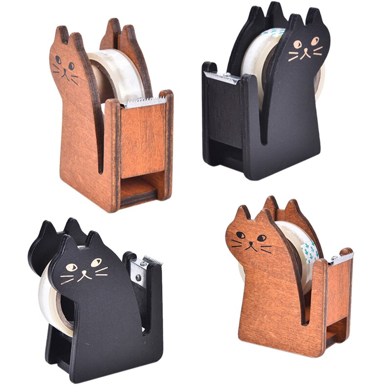 Cute cat wooden tape Dispenser Tape holder Tape cutter Office & School Supplies