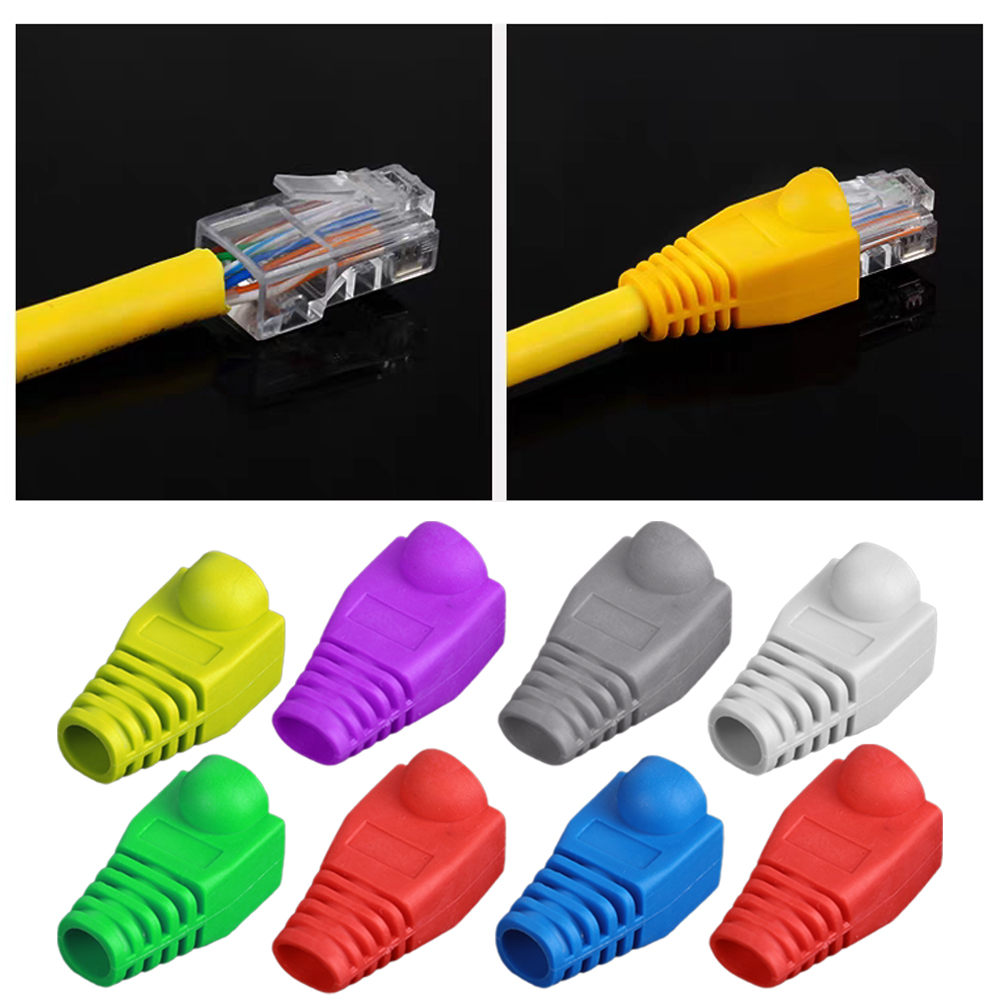 Ethernet Cable Connector Plug Cover RJ45 Cat6 Cat5e Connectors Ethernet Pass Through Plugs Protective Sleeve Cable Protectors