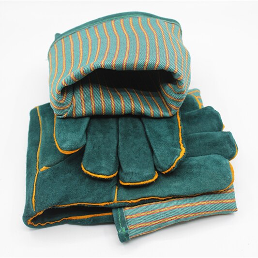 anty-ugryzienie bezpieczeństwo ugryzienie rękawice dla psa, kota, gadów, zwierząt ultra długa skórzana zielona zwierzęta chwytanie gryzienie rękawice ochronne