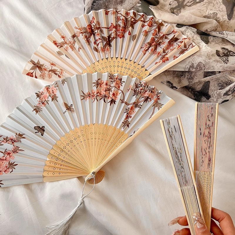 Abanico de mano plegable para decoración floral, abanico japonés de bambú antiguo para mujer, abanicos personalizados para baile, accesorios de decoración para de boda, abanico para mujer