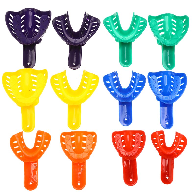 12 stuks Kleurrijke Dental Impression Laden Plastic Materialen Tanden Houder Kit Tandheelkundige Trays Materialen Mondverzorging Voor Volwassen Kinderen