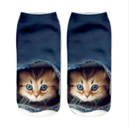 1 Paar Creatieve 3D Kat Patroon Sokken Vrouwen Meisjes Kid Katoen Zachte Korte Sok Cartoon Patroon Boot Sok Enkelsok: navy blue