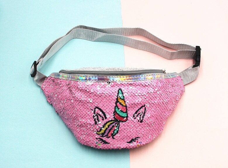 Nuovi bambini unicorno stampato paillettes sacchetto della vita del fumetto bambina sport casuali carino petto sacchetto di spalla del sacchetto: arcobaleno Horn polvere