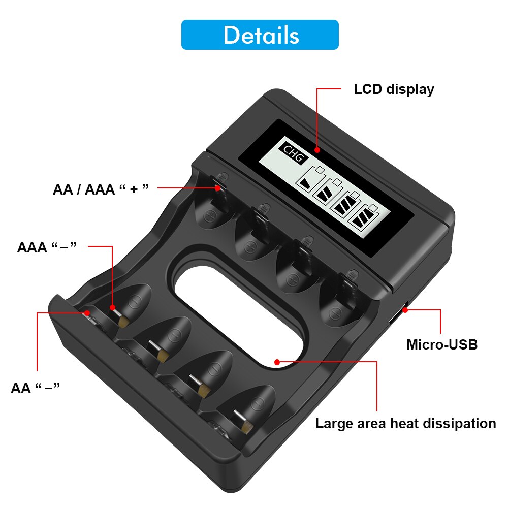 battery charger for aa 1.5v battery 4 slots with LCD display charger for aa aaa lithium 1.5v rechargeable battery