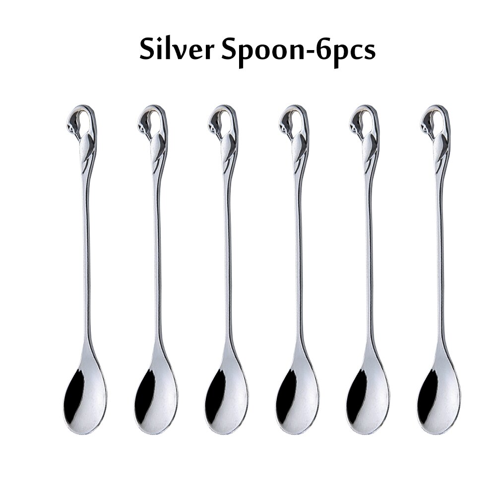 7Pcs Swan Fruit Base Holder Forks Set Stainless Steel Salad Dessert Forks Coffee Spoon Cake Tableware Zero Waste Talher Flatware: J without Swan Base