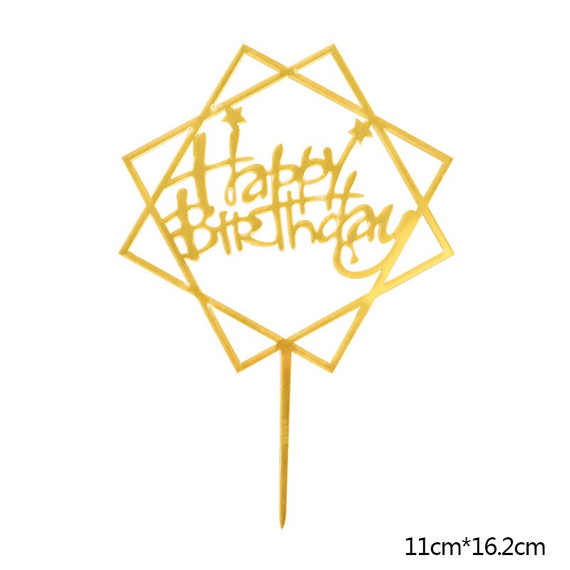Blume Acryl Kuchen Topper Glücklich Geburtstag Gold Brief Cupcake Topper Für Baby Dusche Kinder 1st Geburtstag Party Kuchen Dessert Decor: B04-1Pc