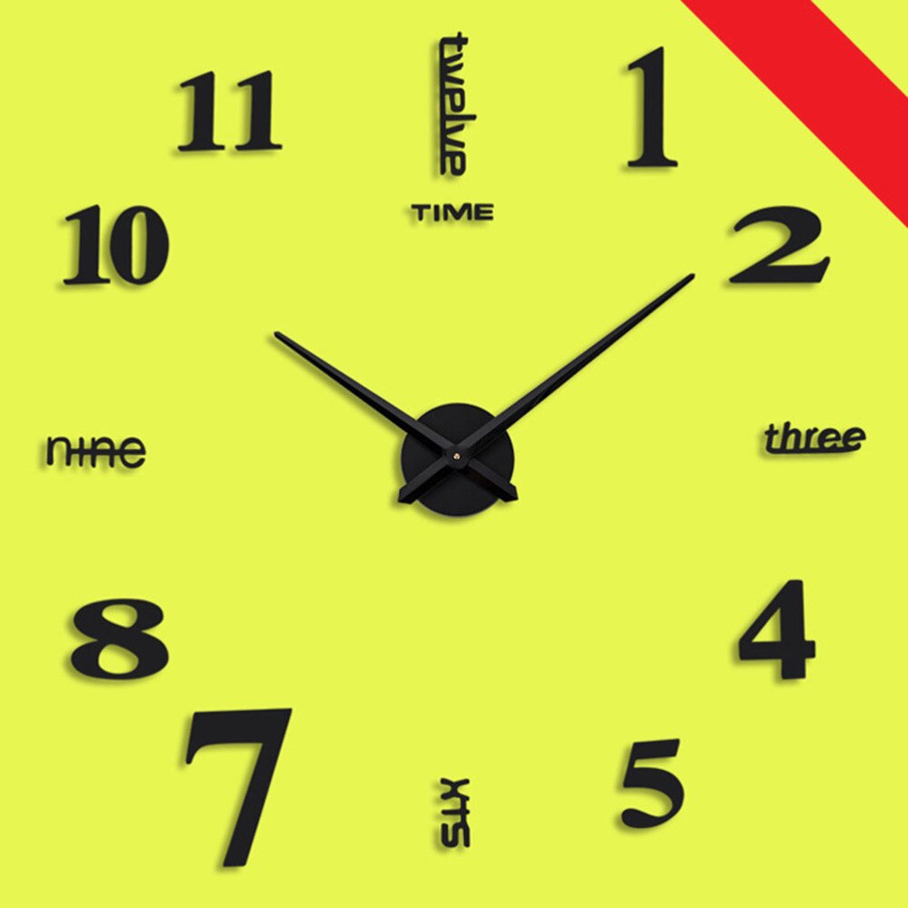Modern 3D Frameless Large Wall Clock Watches Hours DIY Room Home Decoration (Black) (Battery)
