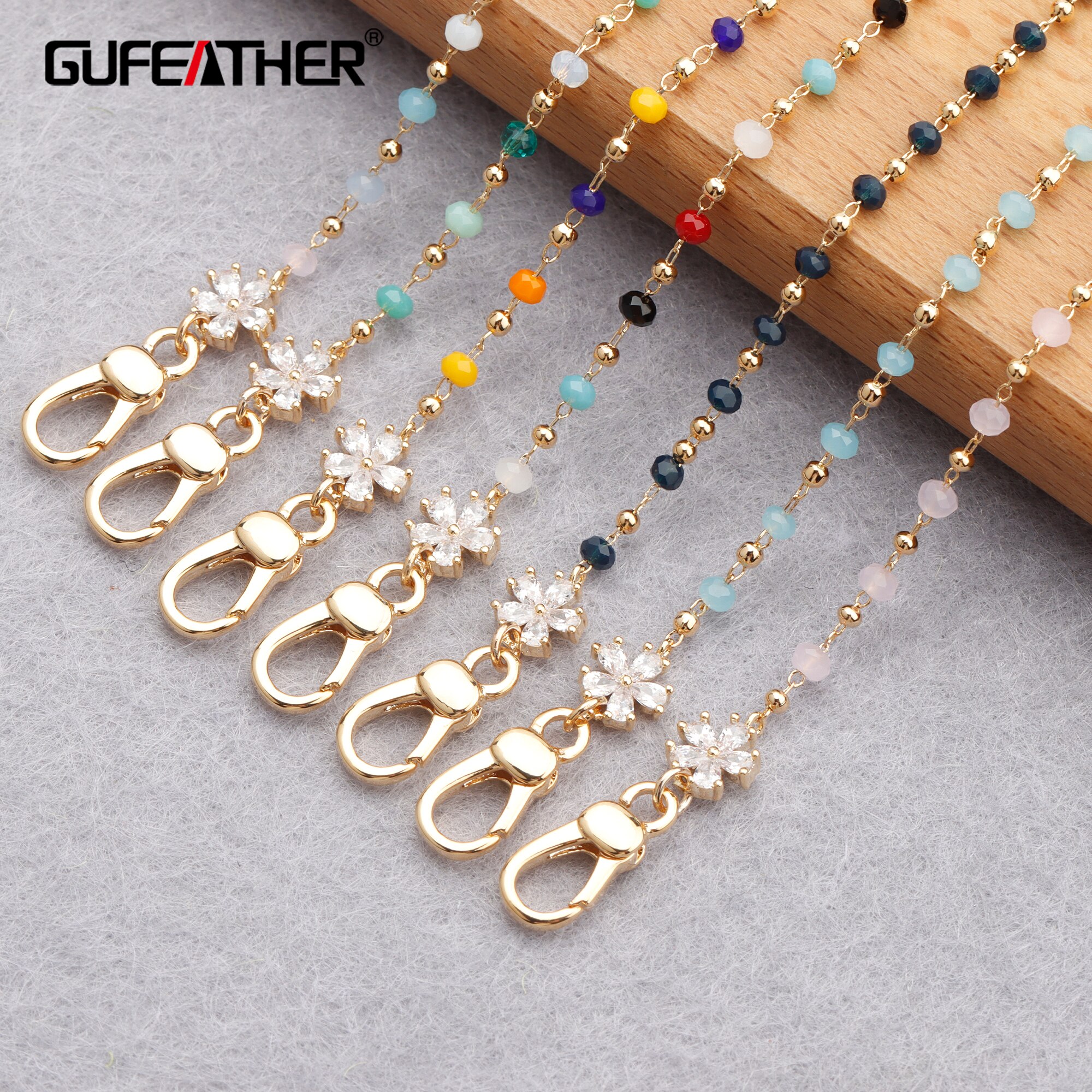 Gufeather  m837, monokel rem kæde, smykker tilbehør ,18k forgyldt ,0.3 mikrometer, perler kæde, håndlavede, maske kæde ,80cm/ stk