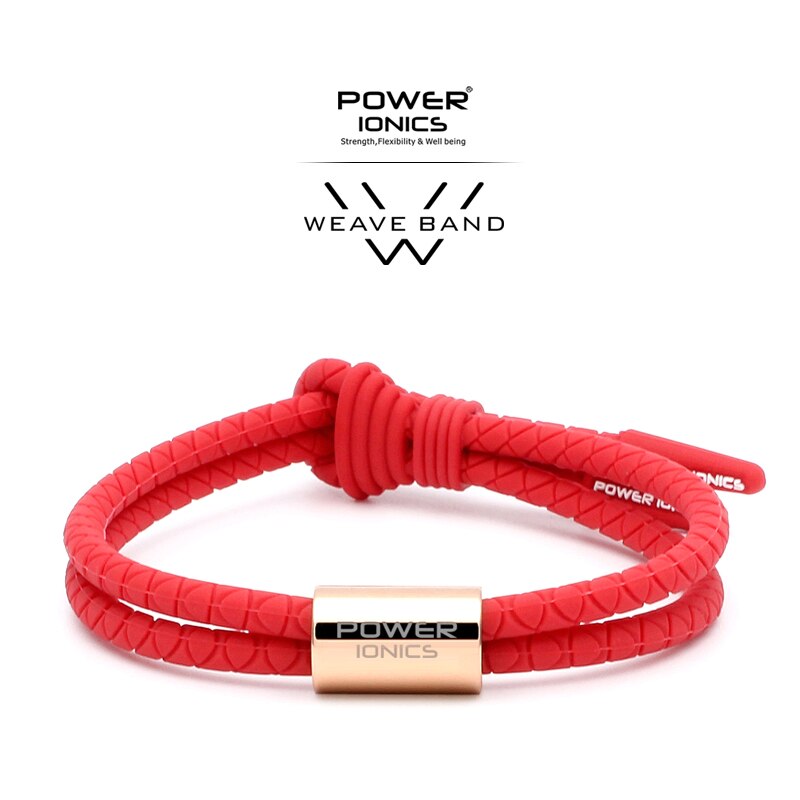 Power Ionics WEAVE BAND Unisex Waterproof Ions and Germanium Sports Bracelet Free Lettering: Red-RoseGold Ring