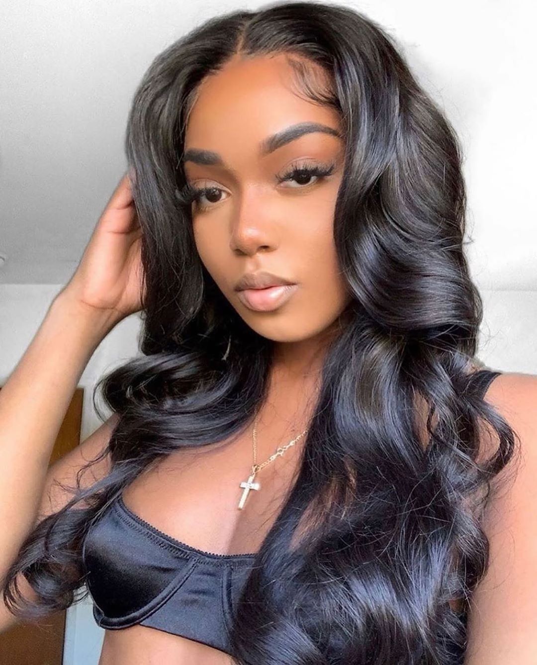 Black Body Wave Synthetic Lace Front Wig Baby Hair Wavy Heat Resistant Fiber Hair Half Hand Tied Wig
