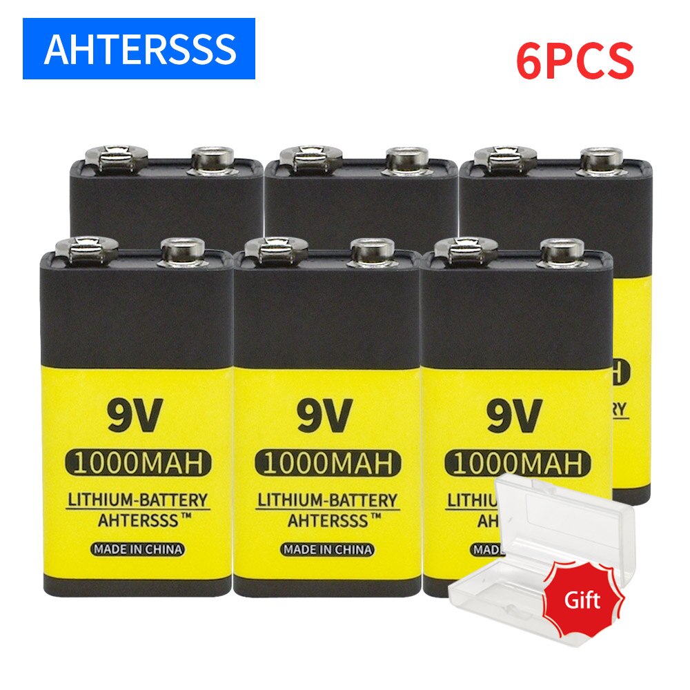 9V rechargeable battery usb 9V 6F22 li-ion battery 1000mah for Multimeter smoke alarm: 6PCS