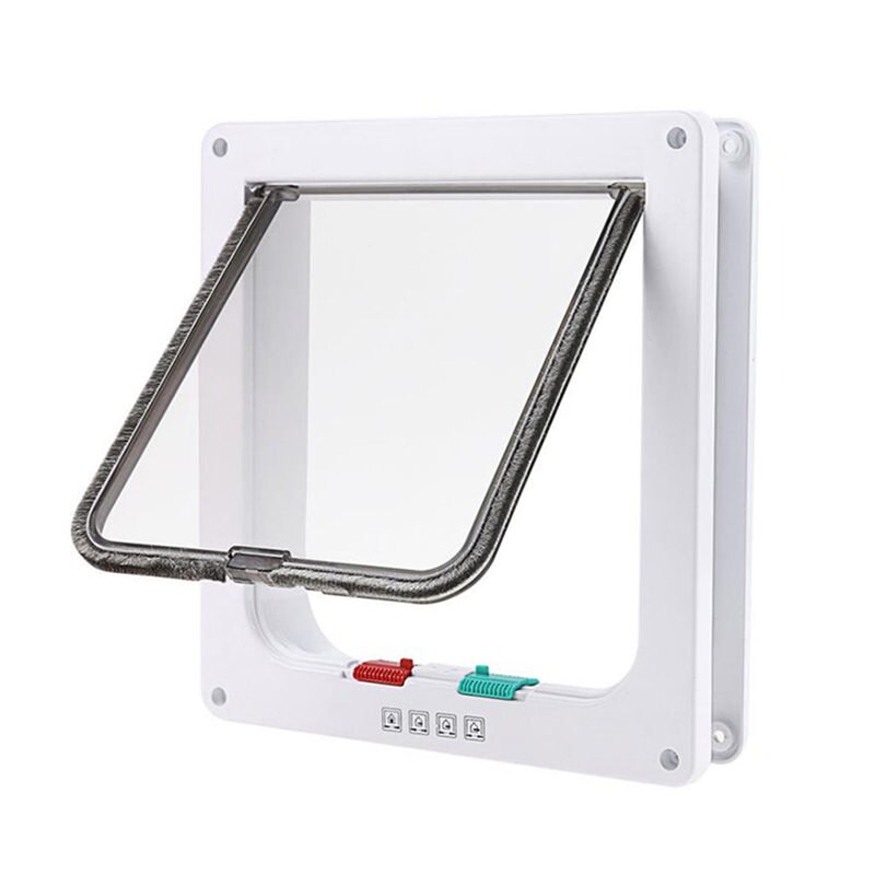 Intelligent Control Pet Cat Gate Dogs Door ABS Safe Animal Small Pet Cat Dog Gate Pet Supplies Flap Door Pet Product Kitten Door: White / L