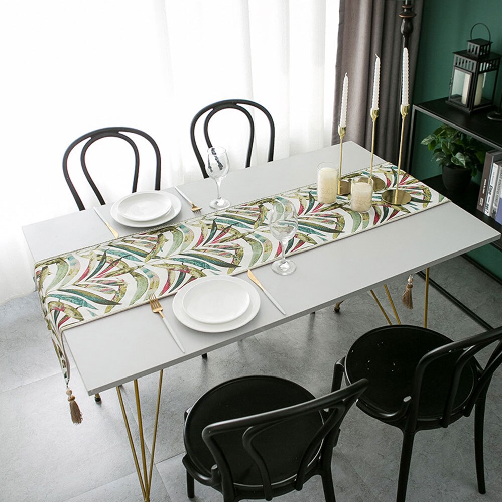 Luxury Table Runner Green Leaves Runner With Tassel For Home Hotel Nordic Geometric Table Decor Runner Place Mat