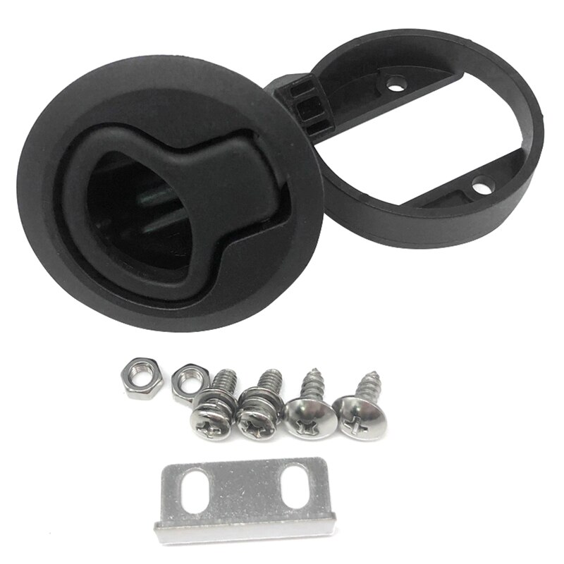 Black 2 inch Flush Pull Slam Latch for Boat Deck Hatch 1/4 inch Door Locking Style for RV Trailer Ship