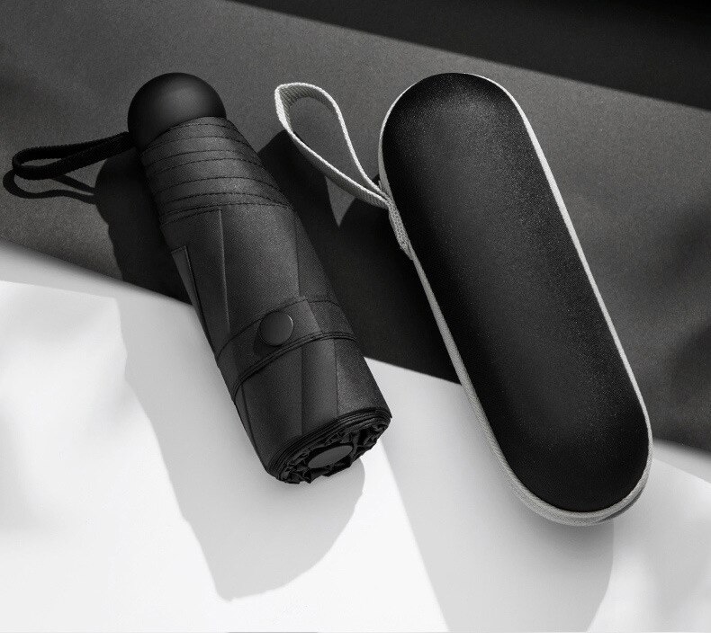 Cinco sosteniendo paraguas de sol protección sombrilla plegable con protección UV sombrilla de mujer lluvia de doble uso cápsula compacto portátil de bolsillo: Negro