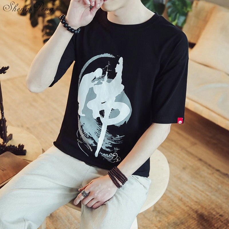 Vêtements traditionnels chinois pour hommes vintage oriental mens t-shirt hommes luxe décontracté col rond t-shirt Q694