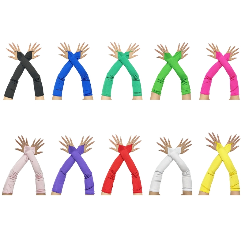 Long Gloves for Women Dancing Elastic Fingerless Gloves Satins