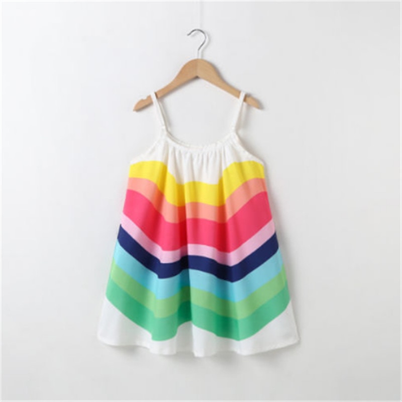 Toddler Colorful Rainbow Dress Girls Kid Baby Girl Summer Sleeveless Dress Party Children Beach Dress Girl Sundress