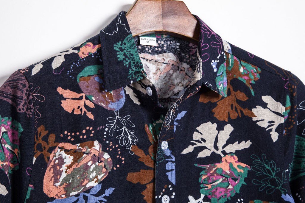 Letnia koszula męska męska etniczna koszula na co dzień z krótkim rękawem kwiatowy wydrukować koszula hawajska bluzka męska bawełniana koszula plażowa # h3