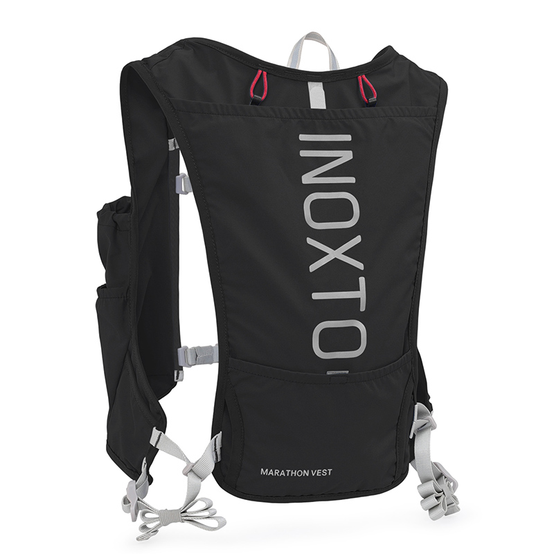 Inoxto Schnell trocknender Laufrucksack für Herren, 5 l, ultraleicht, feuchtigkeitsspendende Weste, Mountainbike-Fahrradtasche, atmungsaktiv, 2 l Wasserbeutel, Flasche