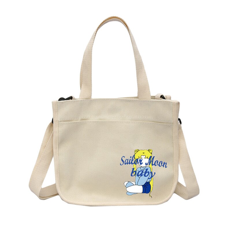 Delle donne sailor moon portatile borsa di tela Sacchetti di spalla di stile semplice Giapponese Casual Tote sacchetto esterno Delle Signore Borse per la Spesa: 14