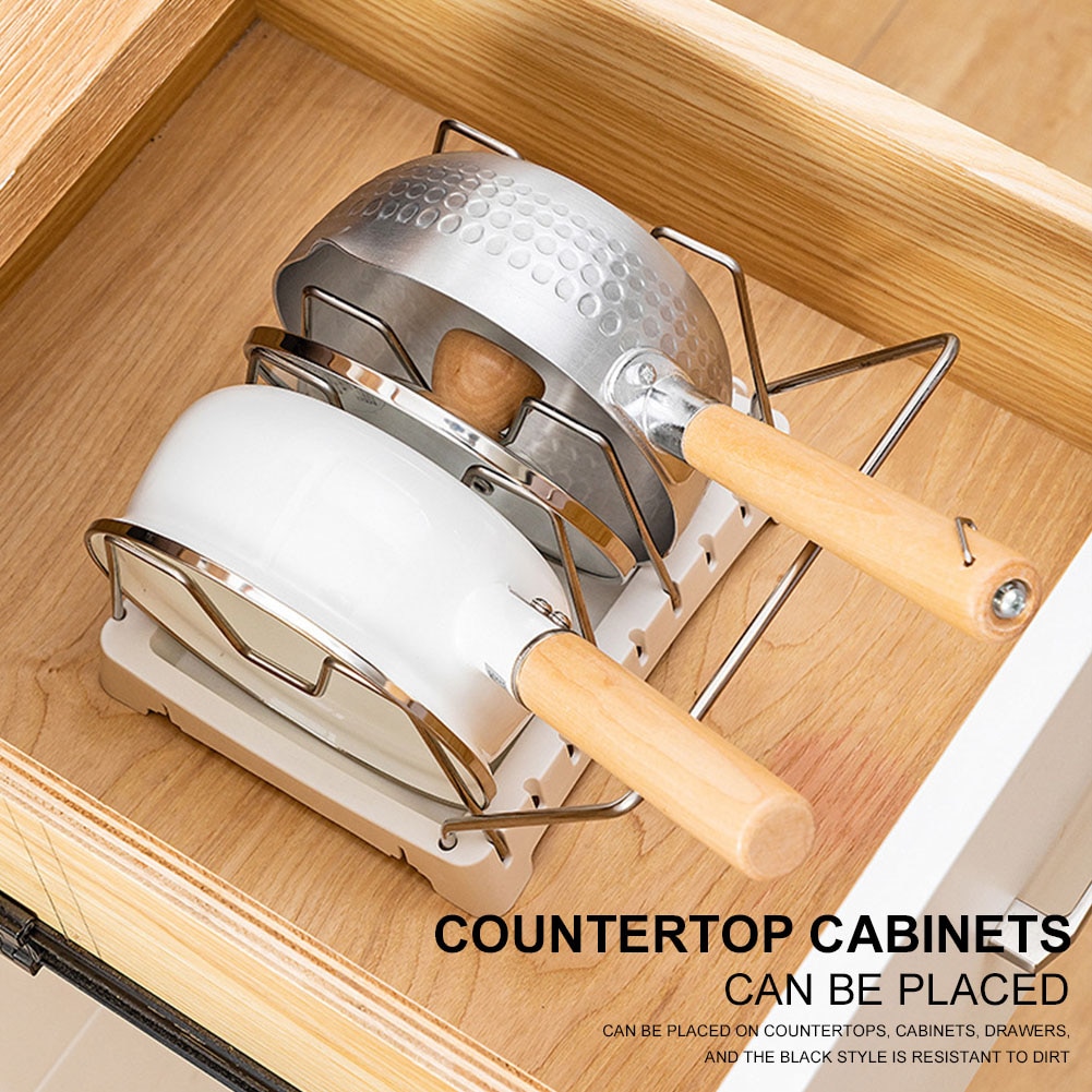 Stainless Steel Adjustable Home Kitchen Pot Lid Organizer Storage Rack Free Standing Cabinet Pantry Multifunction Countertop