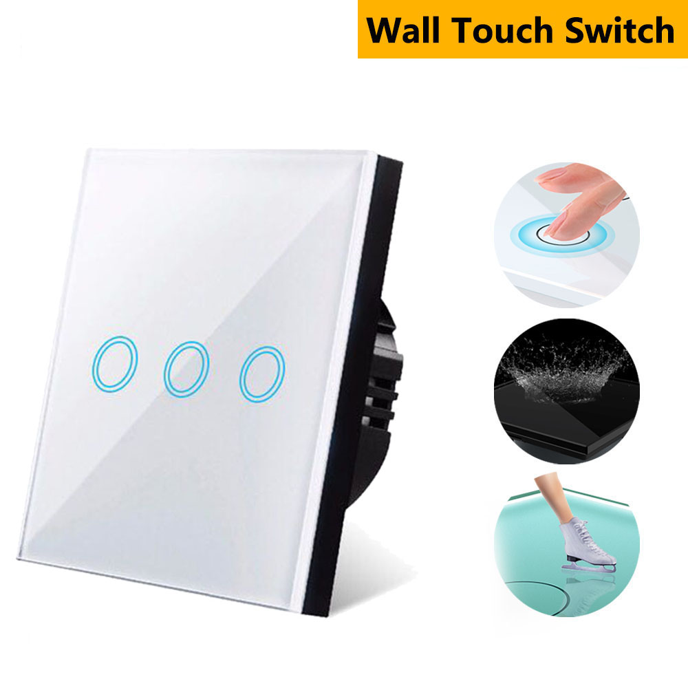 Szaoju EU Touch Switch AC100-240V Led backlight Panel Tempered Crystal Glass wall Light sensory Switches 1/2/3 Gang Interruttore: Bundle6