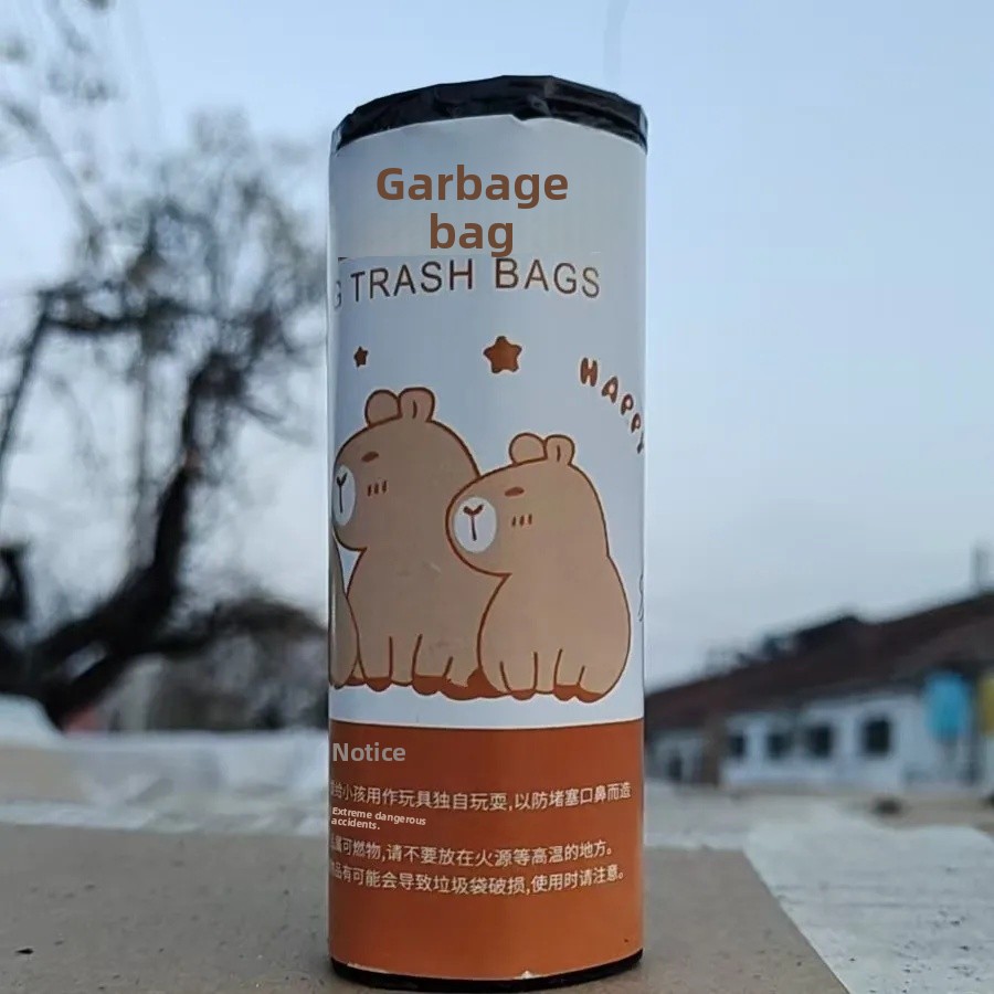 Thickened Handheld Drawstring Kitchen Cleaning Plastic Bags Large Size Cartoon Printing Garbage Bags Household Essential: Blue