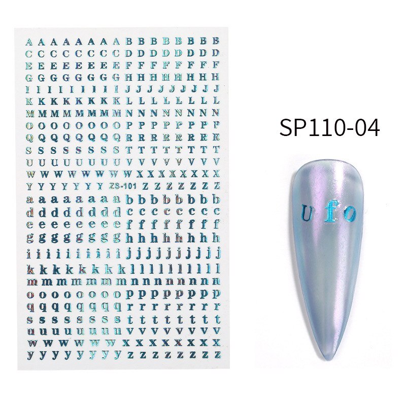 8 Kleuren Optioneel Brief Nail Sticker Kleuren 26 Alfabet Manicure Art Decorations Decals Foil Nail Sticker: SP110-04