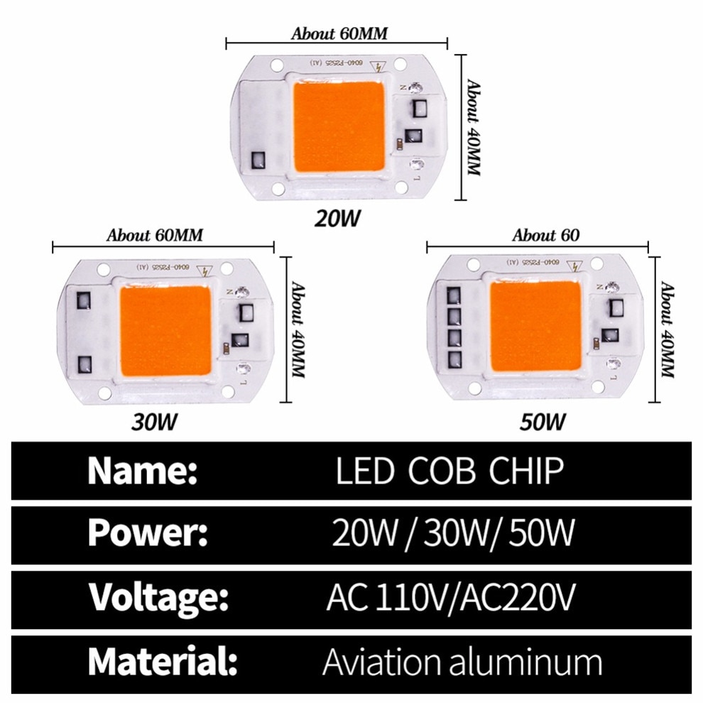 Høy effekt kolbe ledet vokse flom lys/ ledet chip 20w 30w 50w 100w ac220v ip65 vanntett fullspekter 380-780nm til såplante