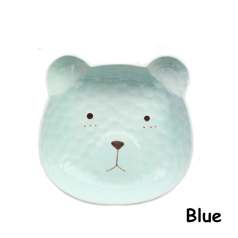 Ceative céramique animaux plat dessin animé porcelaine Sushi assiette mignon ours forme plat assiette salade dîner plateau Sauce plat 1 pièces: Blue