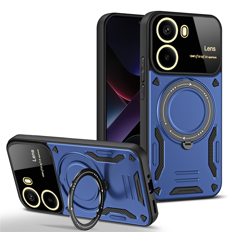 For POCO X7 Pro 5G Case Armor Magsafe Magnetic Ring Case For Xiaomi POCO X7Pro Wireless Charging Cover With Lens Protector: Brown