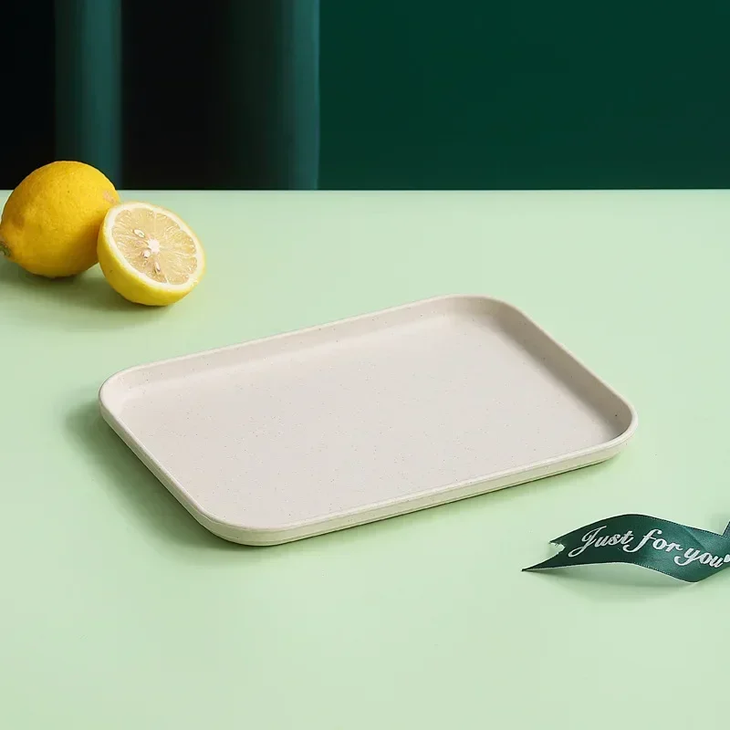 Wheat Straw Fruit Salad Tray Rectangular Dim Sum Dessert Fruit Plate Barbecue Skewers Large Capacity Tray Square Fast Food Trays: Silver / 10.5 inches