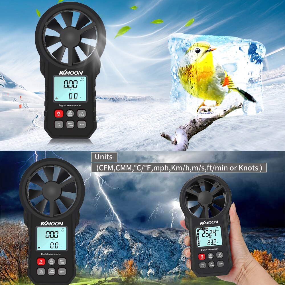 KKMOON Wind Meter Handheld Anemometer Tragbare Wind Geschwindigkeit Meter CFM Meter Wind Messgerät mit Lcd-hintergrundbeleuchtung Wind Sensor