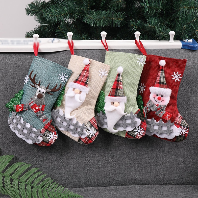 Dulce árbol de Navidad Calcetines rojo verde ligero bolsa chimenea árbol decorativo lindo adorable bolsa de
