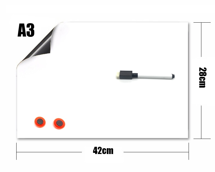 Pizarra blanca Flexible para nevera A3 de 42x28cm, notas magnéticas para mensajes, nevera, Bloc de notas, a prueba de agua, 1 marcador y 2 botones