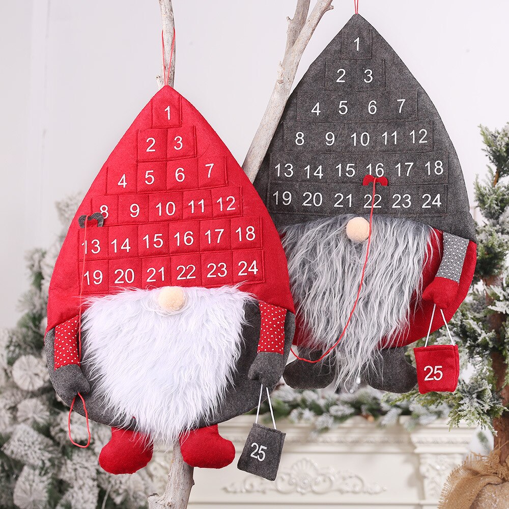 Jul svensk nisse tomte adventskalender hængende jul grå hat svensk julemand nedtællingskalender til juleindretning