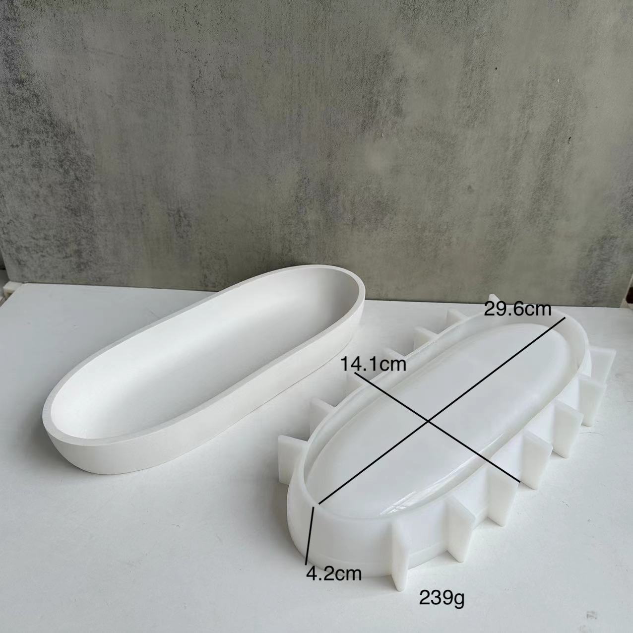 Tarro de vela con forma de barco de cemento ovalado, moldes de silicona DIY, maceta de yeso de hormigón, caja de cera, bandeja para velas, molde para decoración del hogar: Gris claro