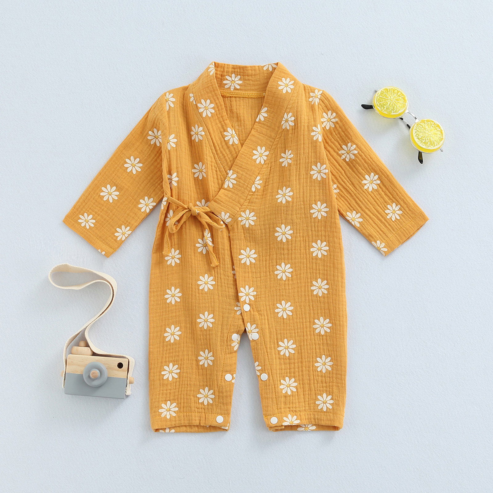 Pasgeboren Baby Meisjes Jongens Romper Gewaad Nachtkleding Katoen Linnen Casual Lange Mouw V-hals Peuters Kruis Knop Print Jumpsuit