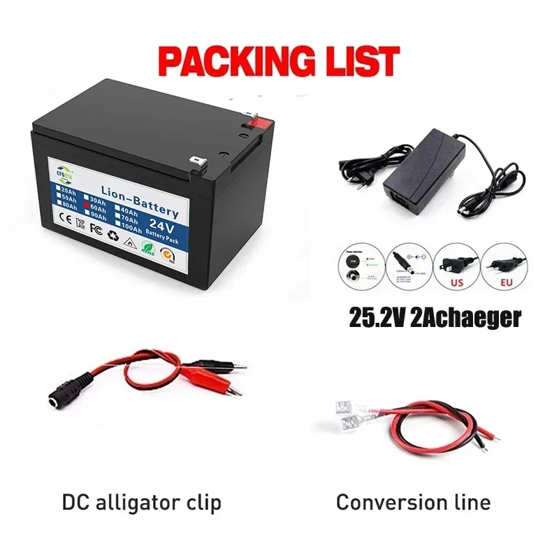 24V Batterie 80Ah 25,2 Lithium Batterie Pack wiederauf ladbare Batterie für Solarenergie Elektro fahrzeug Batterie 2. 7 v2a Ladegerät