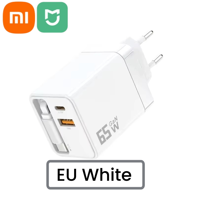 Xiaomi Mijia 65W Gallium Nitride Fast Charger With Built-in Retractable Charging Head Dual-port A+C for Apple Huawei Phones: Pink