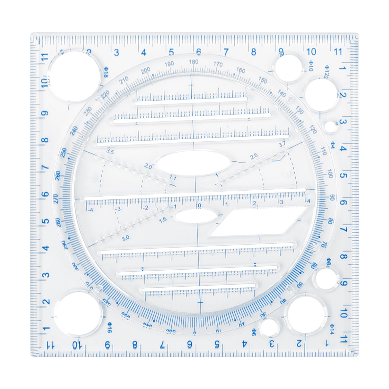Multifunctional Fast Drawing Ruler ABS Accurate Scale Geometric Function Template Scale Transparent Compass Drawing Tool: Green