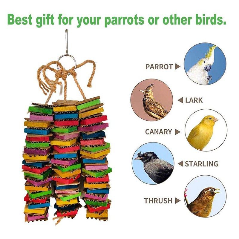Parrot Toys for Large Birds Cardboard Big Bird Toys African Grey Parrot Toys Natural Wooden Bird Cage Chewing Toy with Clip CNIM
