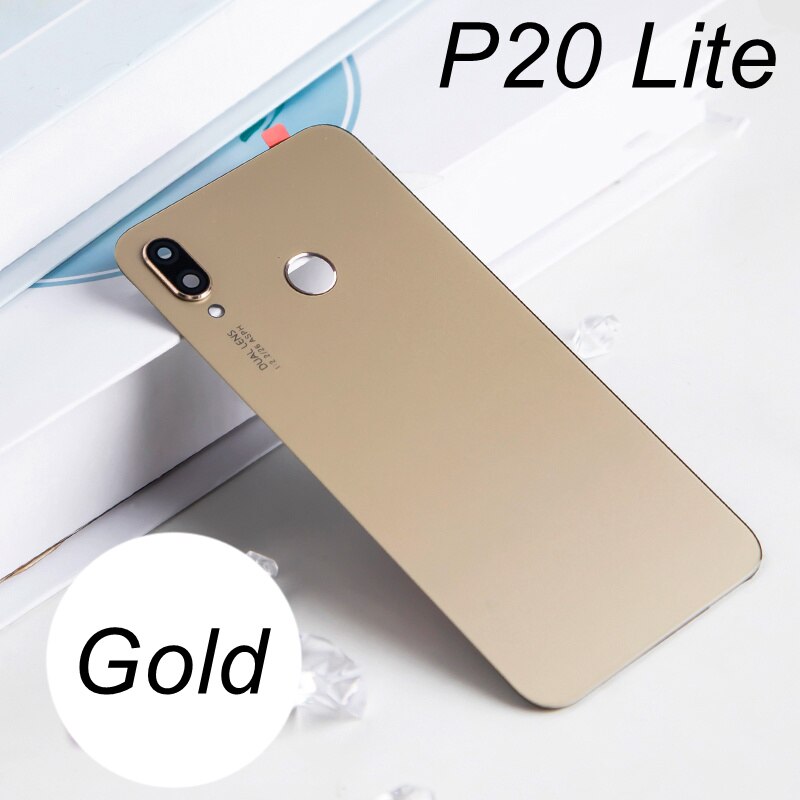 Back Glass Cover For Huawei P20 Pro Back Cover Battery Door Glass P20 Lite Rear Housing Panel Case With Camera Lens Replacement: P20 Lite-Gold