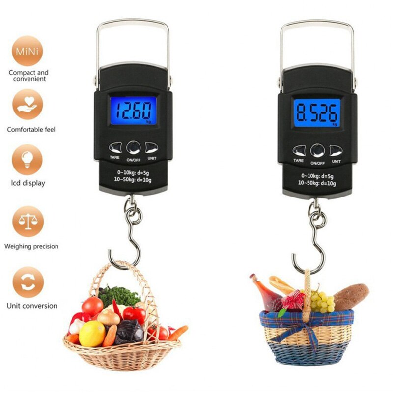 50kg/110lb Digital Fish Scale Electronic Scale Portable Express Luggage Weight Hanging Scale With 1m Measuring Tape