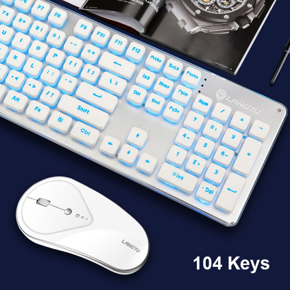 VOBERRY 2,4G kabellos Wiederaufladbare Tastatur Maus einstellen Hohe LED hinterleuchtet USB Tastatur Maus Combo Für PC Spiel Laptop DD