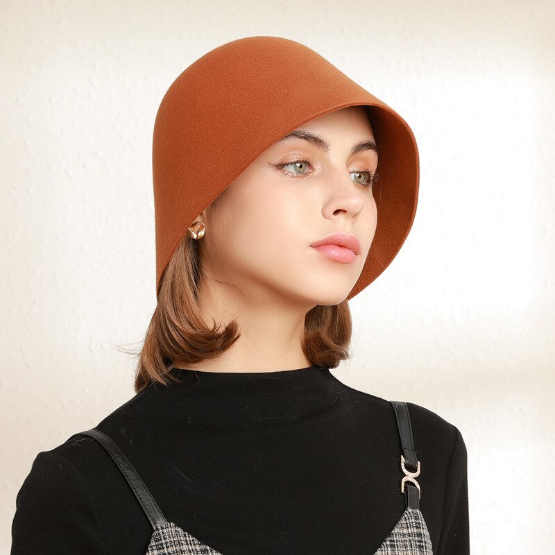 Chapeau en forme de cloche pour femme, casquette de pêcheur en laine, Style coréen, tendance rétro, Fedora, hiver, X4027
