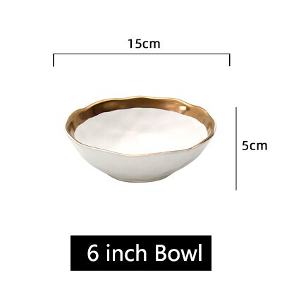 Assiettes à dîner en porcelaine mate à incrustation d'or, assiettes rondes de luxe pour mariage, fête décorative pour la maison, service de vaisselle: White 6 inch