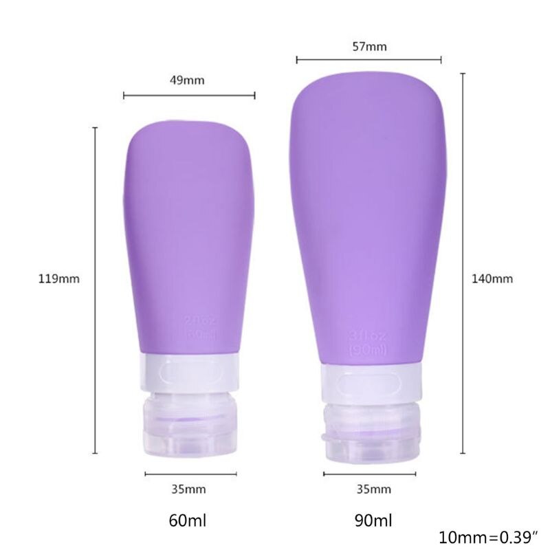 Botellas Vacías de silicona para viaje, botes portátiles a prueba de fugas, tubos rellenables exprimibles, champú, loción, Gel de ducha, 38/60/90ml, 4 unids/set por juego